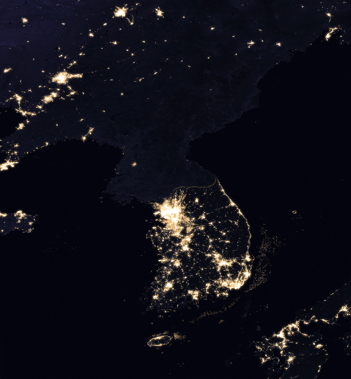 Северная Корея снимок из космоса ночью